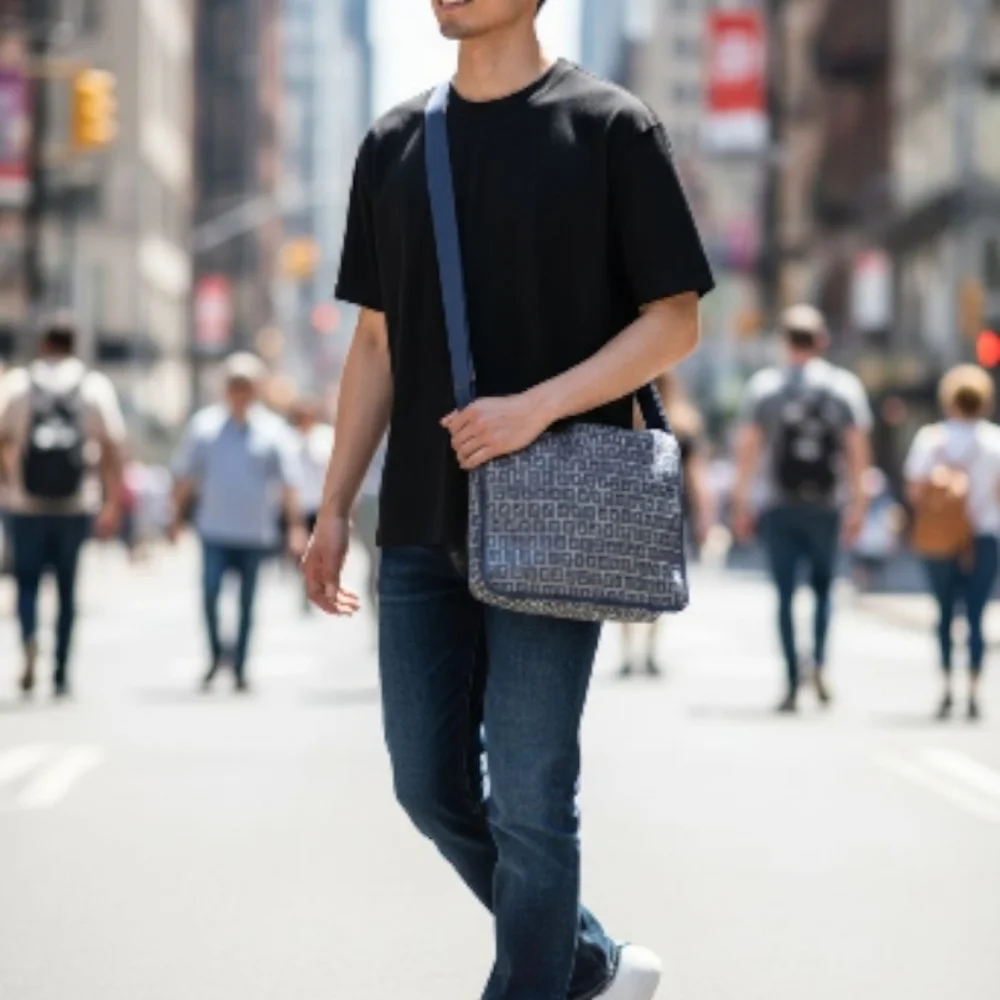 Fendi Monogram Navy Men's Messenger Bag
